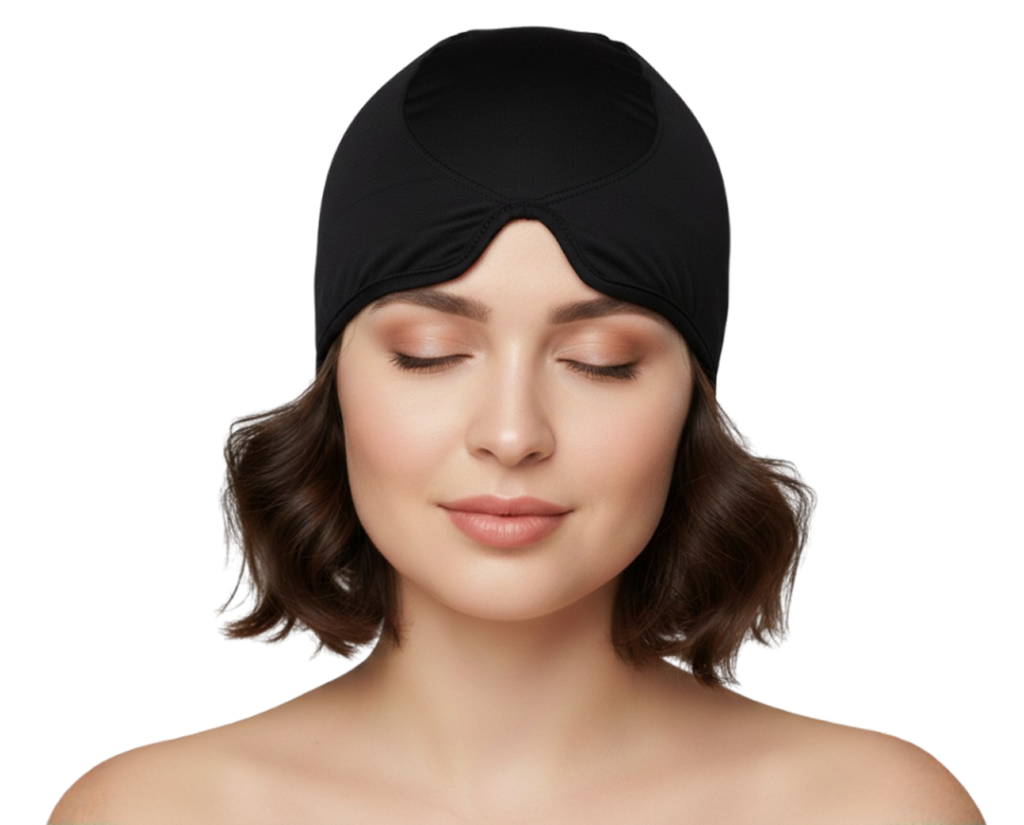 אישה עם המוצר על הראש